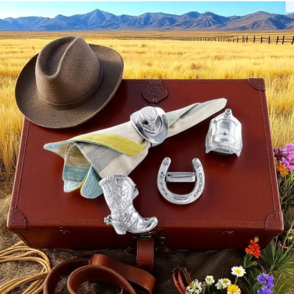 Arthur Court Designs aluminum western cowboy napkin rings set of 4 - Picture 3 of 16